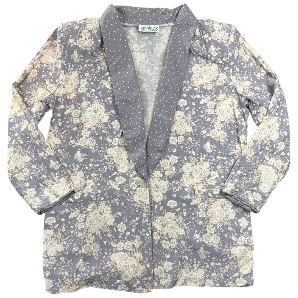 Vintage 90s Citywear Floral Blazer Cardigan Made in USA Cottagecore - 12